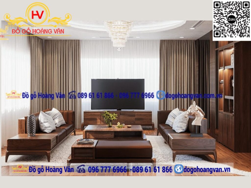 combo nội thất phòng khách bằng gỗ gõ