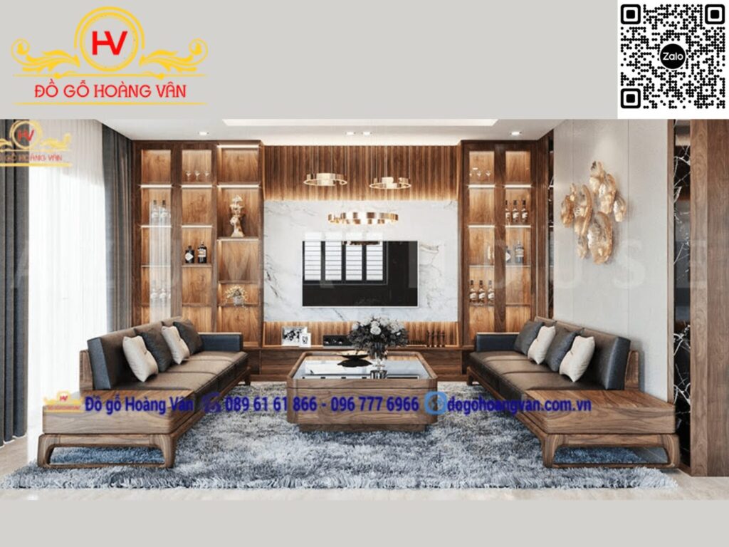 combo nội thất phòng khách bằng gỗ gõ