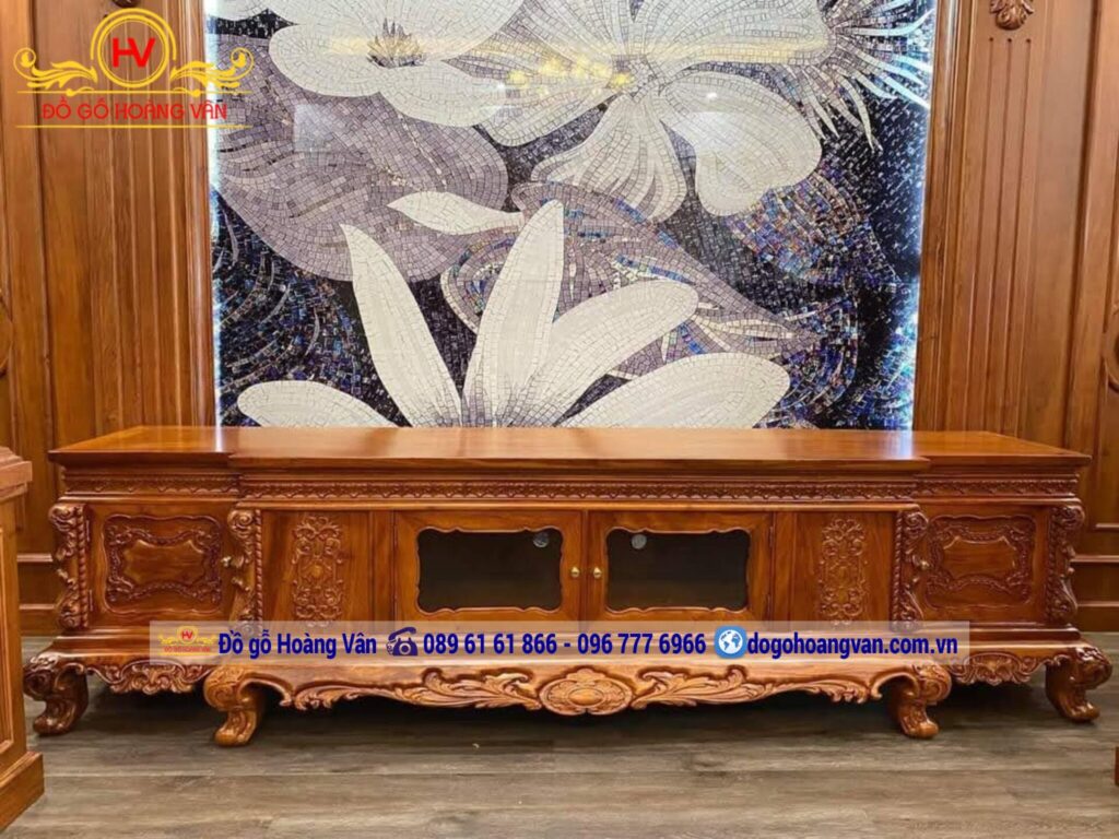 Chọn kích thước kệ tivi gỗ tự nhiên phù hợp với diện tích phòng khách
