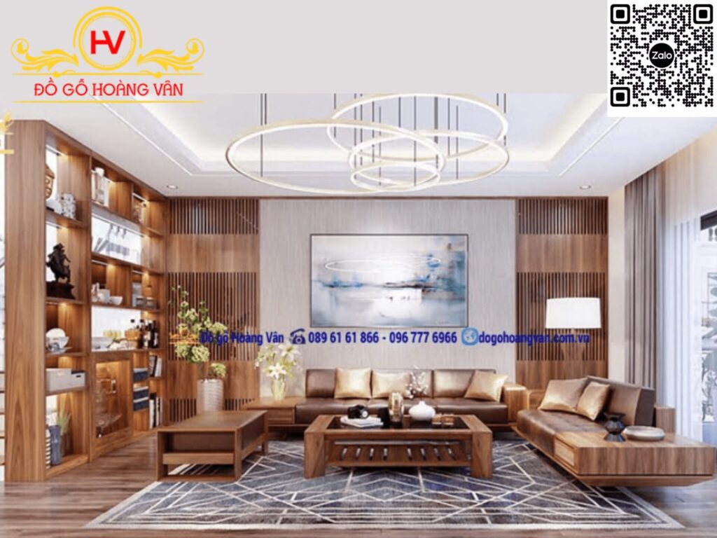 mẫu nội thất phòng khách bằng gỗ gõ